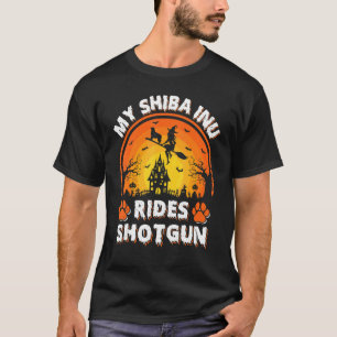 My Shiba Inu Dog Ride Witch Shotgun Halloween T-Shirt