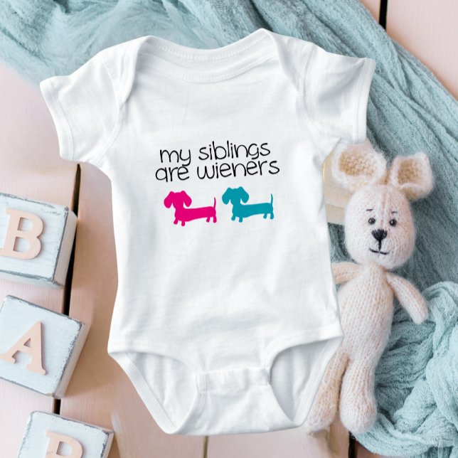 My Siblings are Wieners Dachshund Baby Outfit  Baby Bodysuit (wiener dog themed baby nursery)