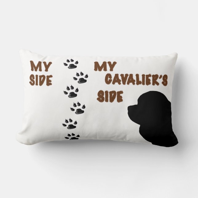 My Side & My Cavalier's Side Pillow With Paw Print (Front)