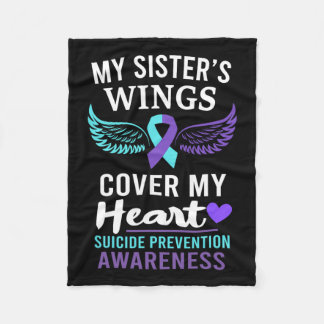 My Sister's Wings Cover Heart Suicide Awareness Ri Fleece Blanket