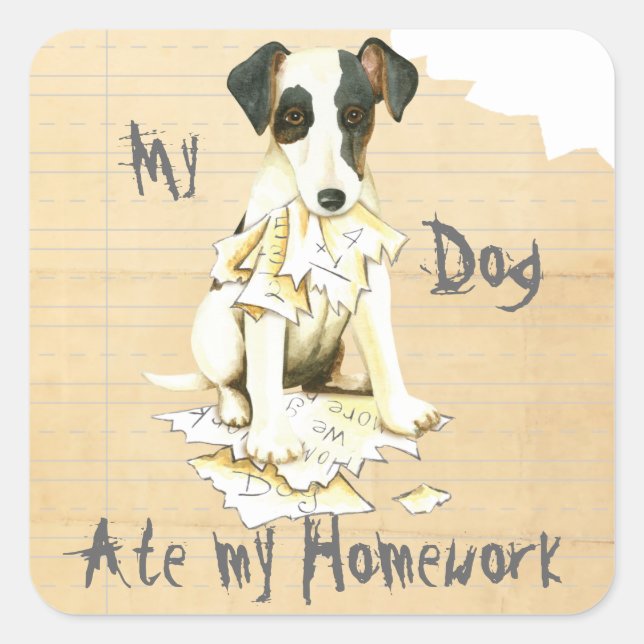 My Smooth Fox Terrier Ate My Homework Square Sticker (Front)
