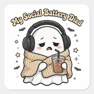 My Social Battery Died Tote Bag - Funny Introvert Square Sticker