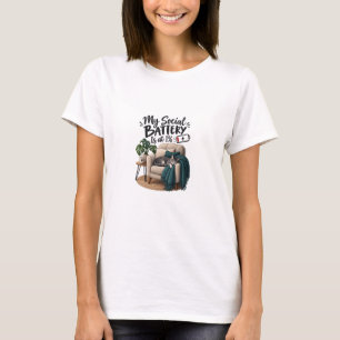 My Social Battery Is at 1% Introvert cat Humour T-Shirt
