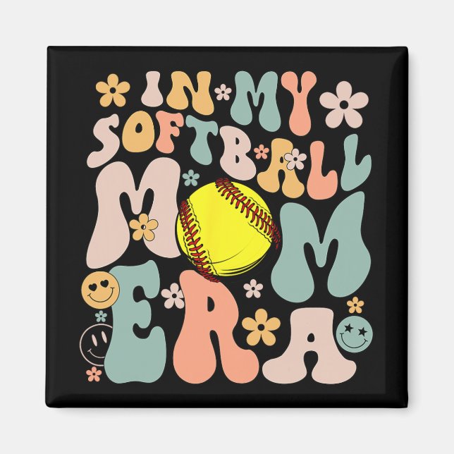 My Softball Mum Era Mum Groovy Life Game Day Vibes Magnet (Front)
