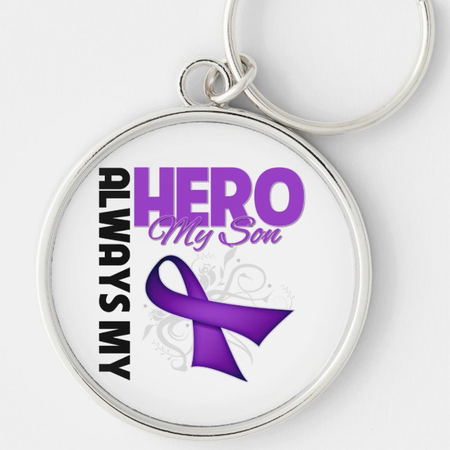 My Son Always My Hero - Purple Ribbon Key Ring (Front)