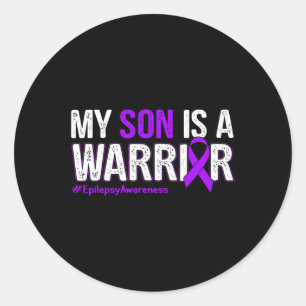 My Son Is A Warrior Epilepsy Awareness Purple Ribb Classic Round Sticker