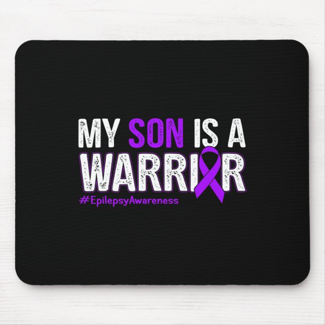 My Son Is A Warrior Epilepsy Awareness Purple Ribb Mouse Pad (Front)