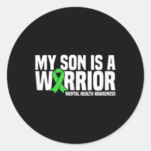 My Son Is A Warrior Green Ribbon Mental Health Awa Classic Round Sticker