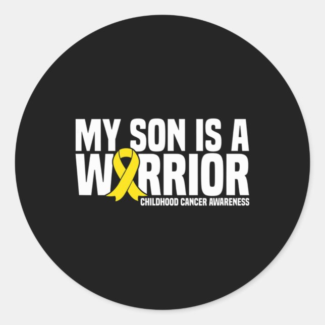 My Son Is A Warrior Yellow Ribbon Childhood Cancer Classic Round Sticker (Front)