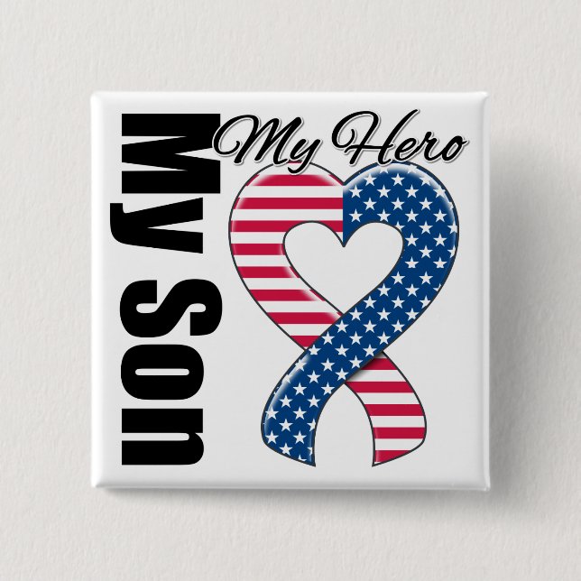 My Son My Hero Patriotic USA Ribbon 15 Cm Square Badge (Front)