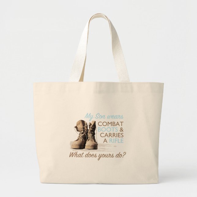 My Son Wears Combat Boots Large Tote Bag (Front)