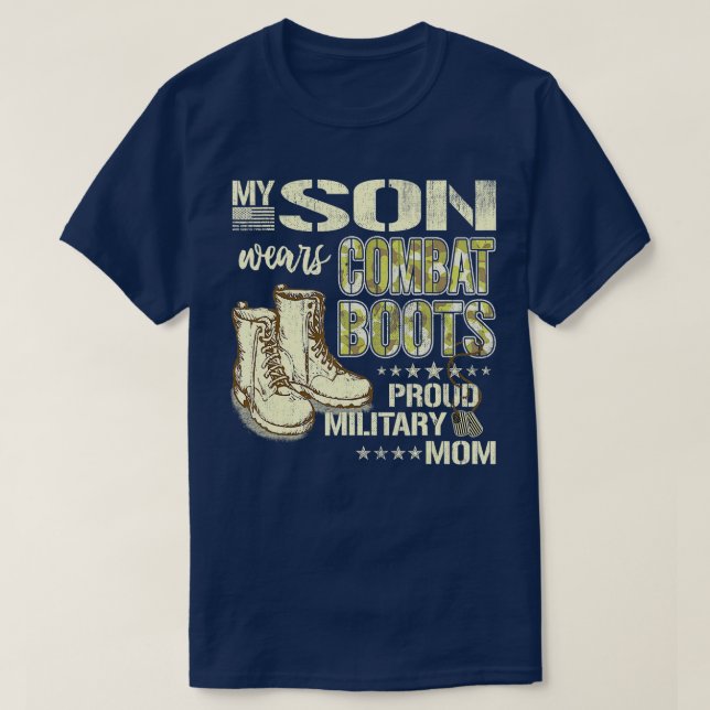My Son Wears Combat Boots  Proud Military Mum Moth T-Shirt (Design Front)