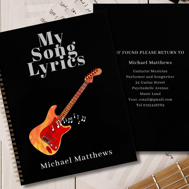 My Song Lyrics Guitar Musician Custom Notebook (My song lyrics cool electric guitar musicians journal custom name notebook )