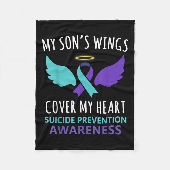 My Son's Wings Cover Heart Suicide Awareness Ribbo Fleece Blanket (Front)