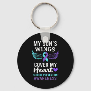 My Son's Wings Cover Heart Suicide Awareness Ribbo Key Ring