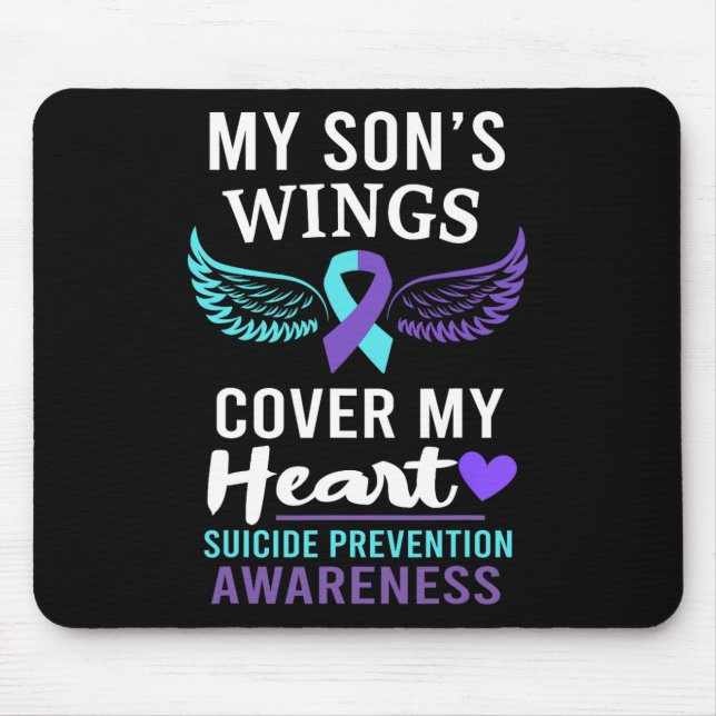 My Son's Wings Cover Heart Suicide Awareness Ribbo Mouse Pad (Front)