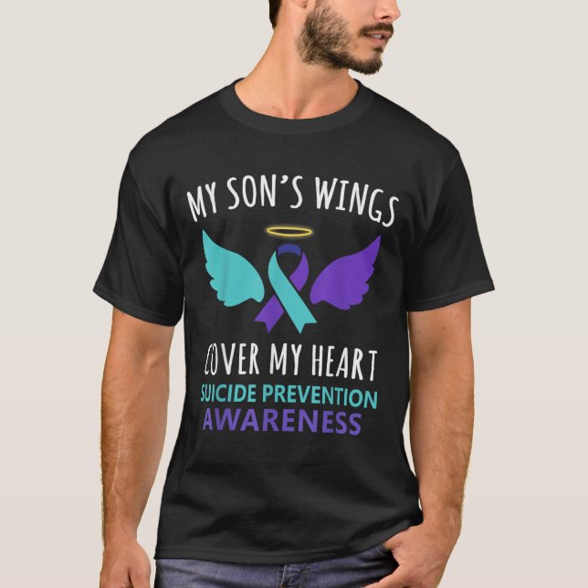 My Son's Wings Cover Heart Suicide Awareness Ribbo T-Shirt (Front)