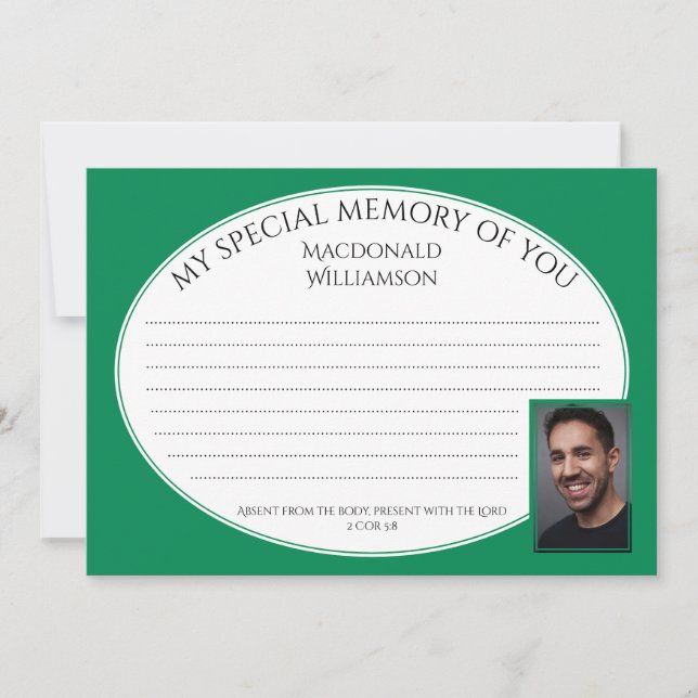 MY SPECIAL MEMORY OF YOU | Photo | Condolence Card (Front)