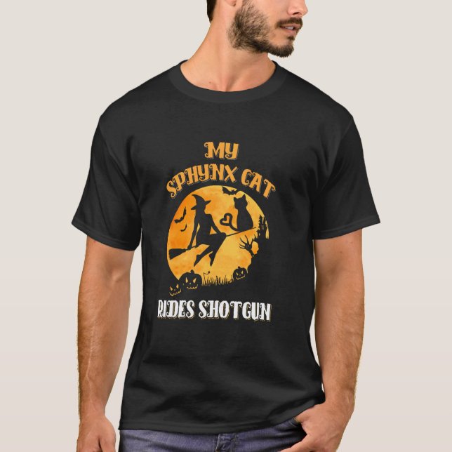 My Sphynx Cat Rides Shotgun Scary Halloween 2020 T-Shirt (Front)