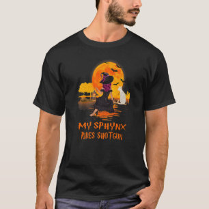 My Sphynx Rides Shotgun Cat And Witch Halloween Co T-Shirt