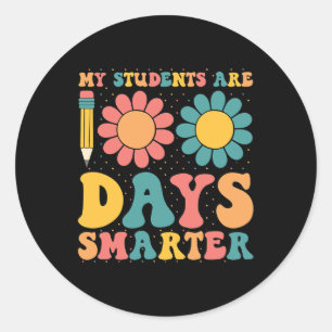 My Students Are 100 Days Smarter Retro Groovy Teac Classic Round Sticker