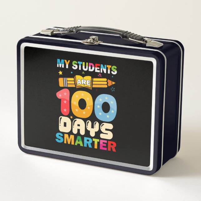 My Students Are 100 Days Smarter Teacher Metal Lunch Box (Front)