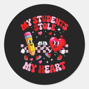My Students Stole My Heart Groovy Valentine Teache Classic Round Sticker