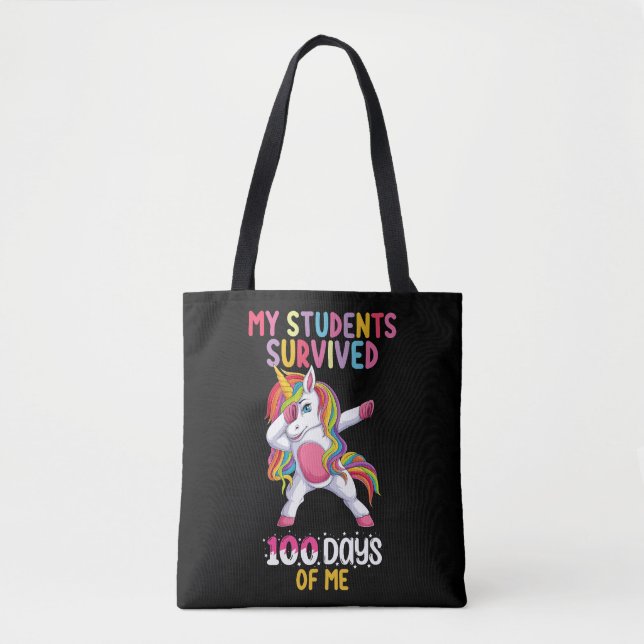 My Students Survived 100 Days of Me School Teacher Tote Bag (Front)