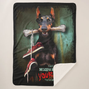 My Stuff, Your Life: Dobermann Dog & Bone - Funny Sherpa Blanket