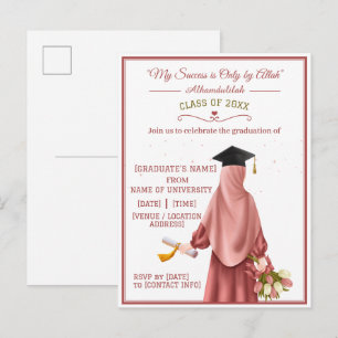 "My Success is Only by Allah" Graduating Girl Invitation Postcard