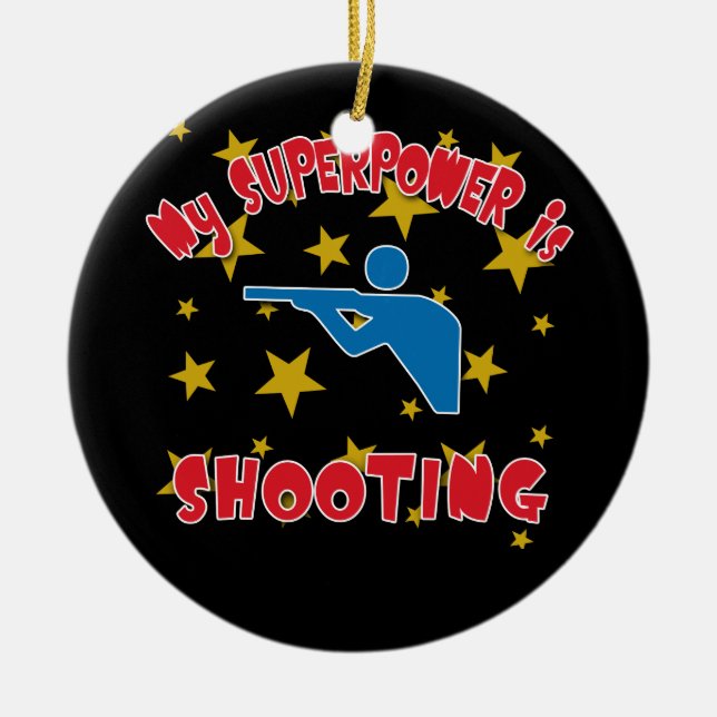 My Superpower is Shooting Ceramic Tree Decoration (Front)