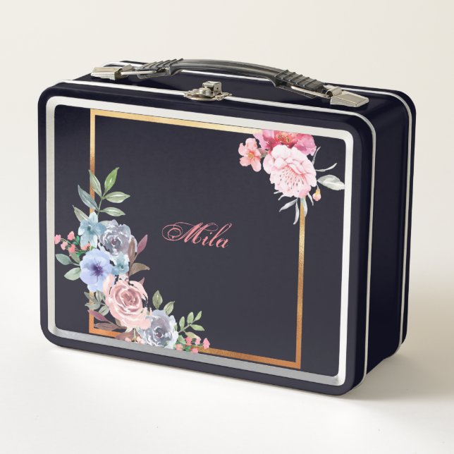 My sweet box flowers, black lunch box (Front)