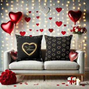 My Sweet Heart Dazzling Gold heart Valentine Black Cushion