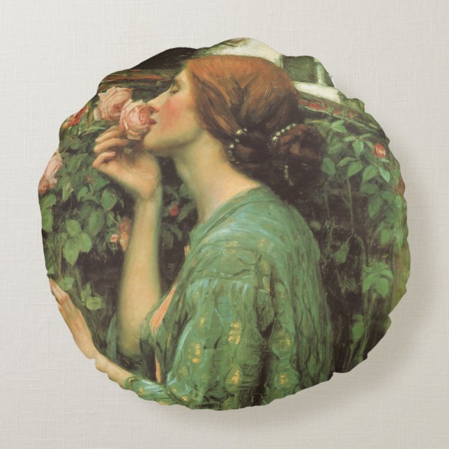 My Sweet Rose, or Soul of the Rose by Waterhouse Round Cushion (Back)