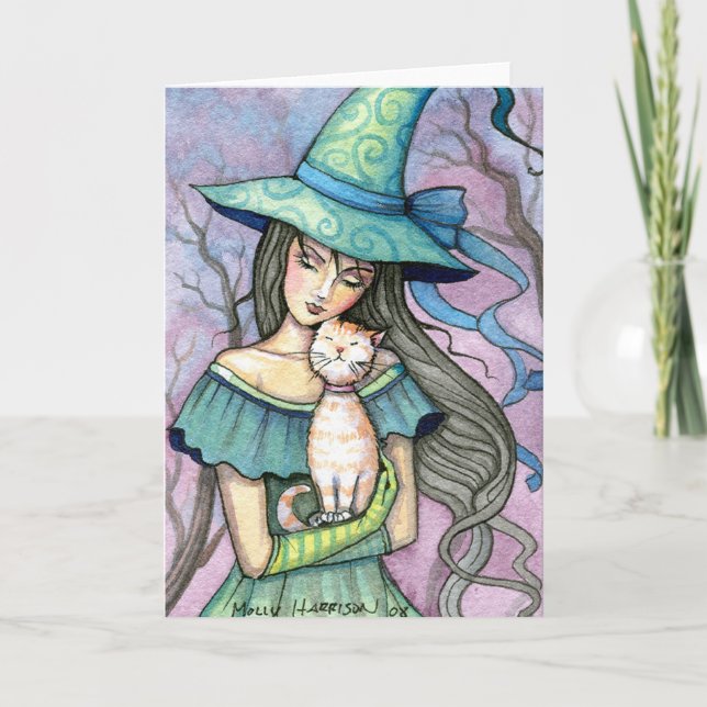 My Sweet Tabby Witch Cat Card Notecard (Front)