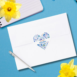 My Sweet Valentine Botanical Blue Floral Heart Heart Sticker