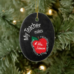 My Teacher Makes Kindergarten Rock | Chalkboard Ceramic Ornament<br><div class="desc">🍎 Teacher Ornament. 📌If you need further customisation, please click the "Click to Customise further" or "Customise or Edit Design"button and use our design tool to resize, rotate, change text colour, add text and so much more.⭐This Product is 100% Customisable. Graphics and / or text can be added, deleted, moved,...</div>