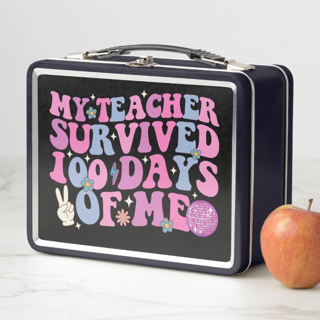 My Teacher Survived 100 Days Of Me Disco Groovy Metal Lunch Box (In Situ)