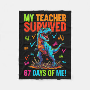 My Teacher Survived 67 Days Of School 67 Meme Dino Fleece Blanket