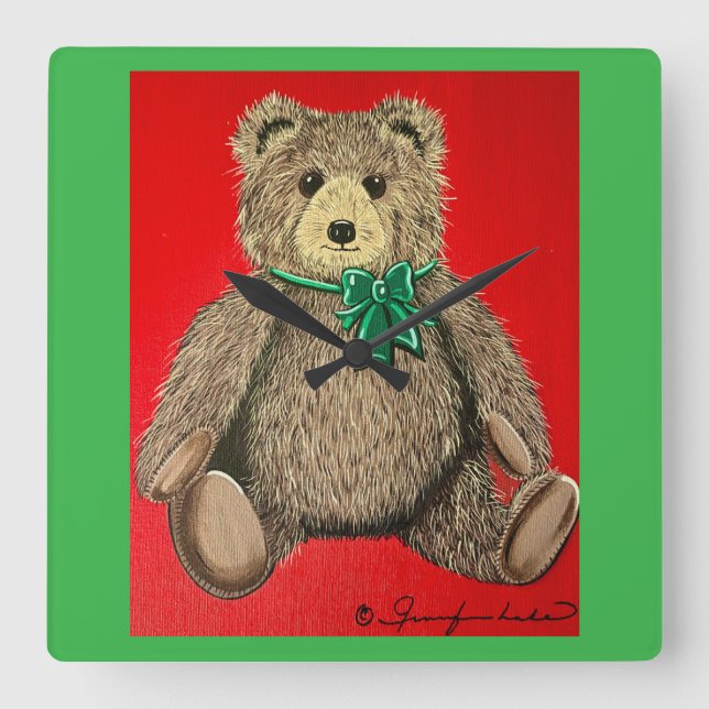 My Teddy! Square Wall Clock (Front)