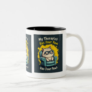 My Therapist Has Four Paws Funny Cat Lover Coffee  Two-Tone Coffee Mug