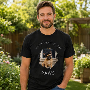 My therapist has paws French Bulldog photo black T-Shirt