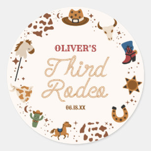 My Third Rodeo Western Cowboy 3rd Birthday Party Classic Round Sticker