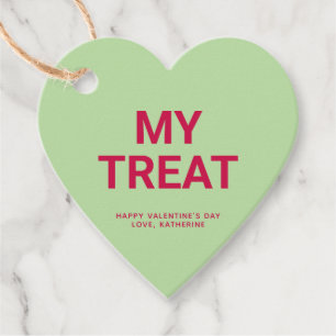 My treat green heart cute fun Valentine's Day Favour Tags