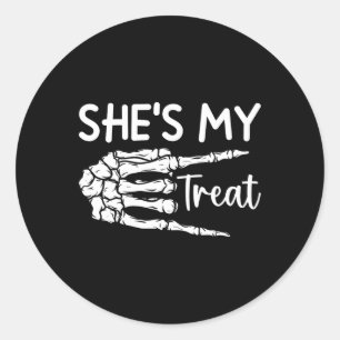 My Treat Skeleton Matching Halloween Costume Hes 1 Classic Round Sticker