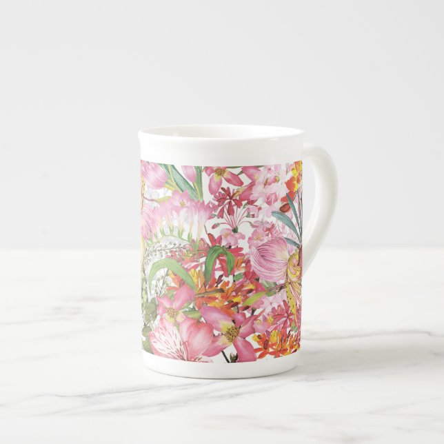 My tropical colourful foliage exotic flower garden bone china mug (Front Right)
