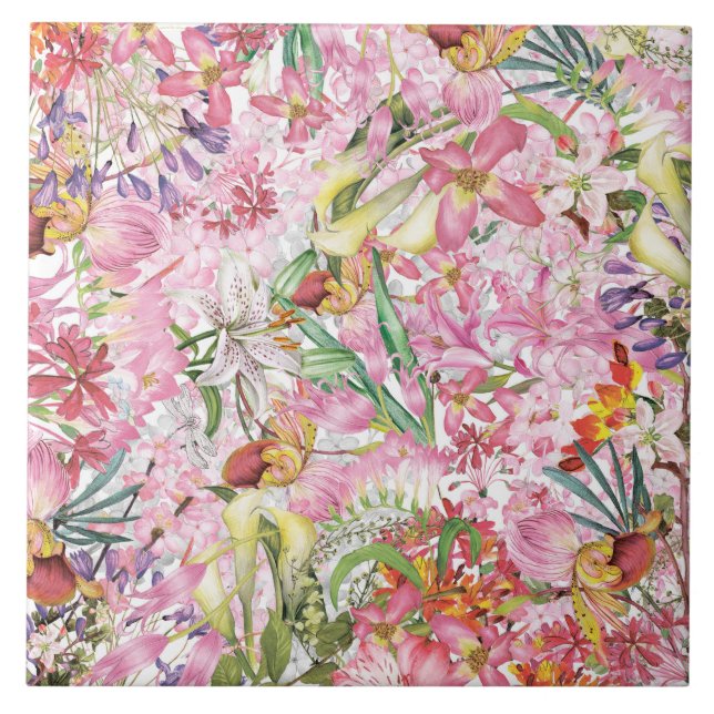 My tropical colourful foliage exotic flower garden ceramic tile (Front)