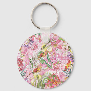 My tropical colourful foliage exotic flower garden key ring