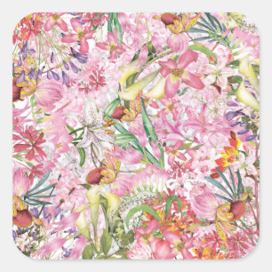 My tropical colourful foliage exotic flower garden square sticker