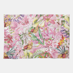 My tropical colourful foliage exotic flower garden tea towel